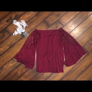 Maroon off the shoulder lace top
